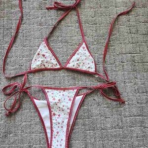 Floral Red and White Bikini Set